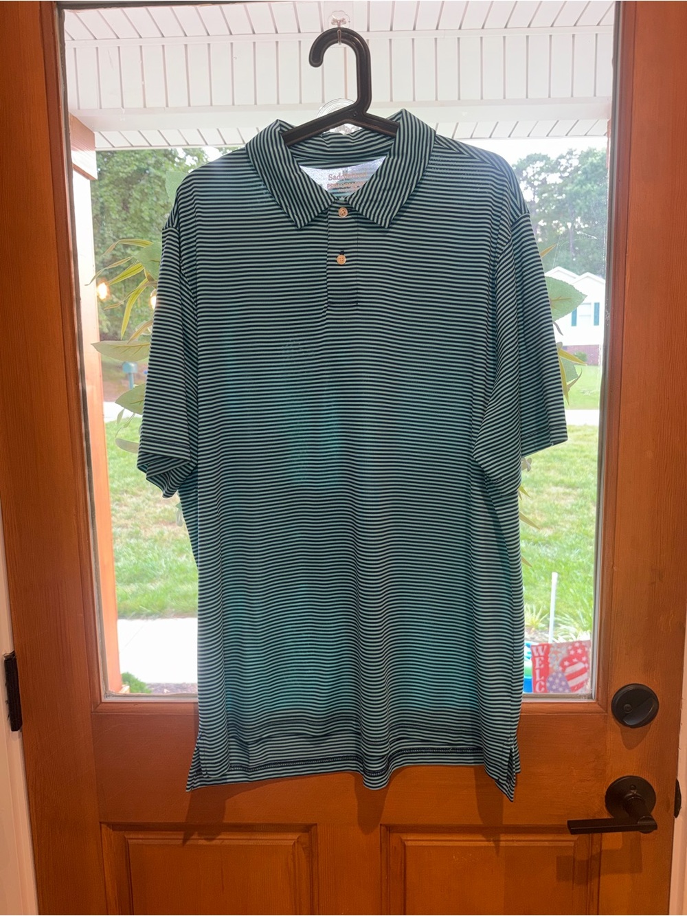 Saddlebred Teal and White Striped Men’s Polo
